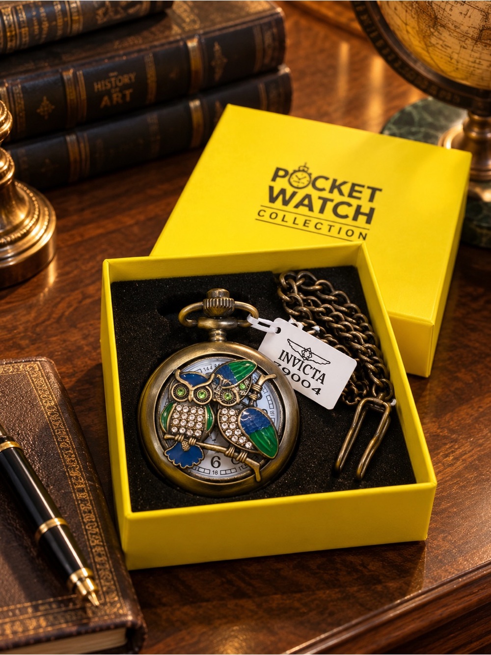 Invicta Vintage 79004 Owl Pocket Watch 47mm Bronze NWT Box